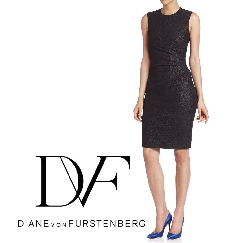 DIANE VON FURSTENBERG "Glennie" Elegant Black Sheath Cocktail Dress